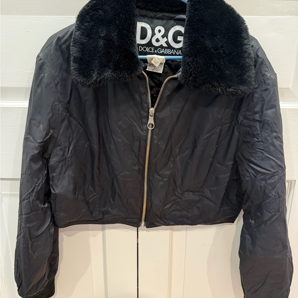 Dolce & Gabbana Black Jacket with Faux Fur Collar